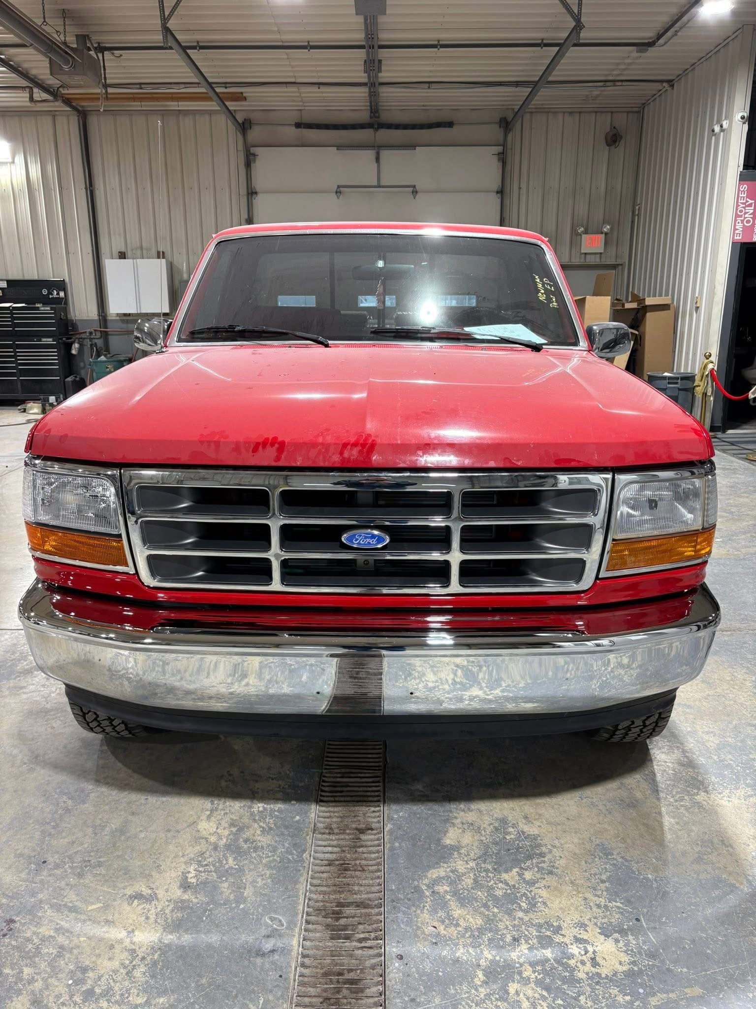 Front-end repair completed and the Ford fully reassembled, with the finished vehicle ready to get back on the road.