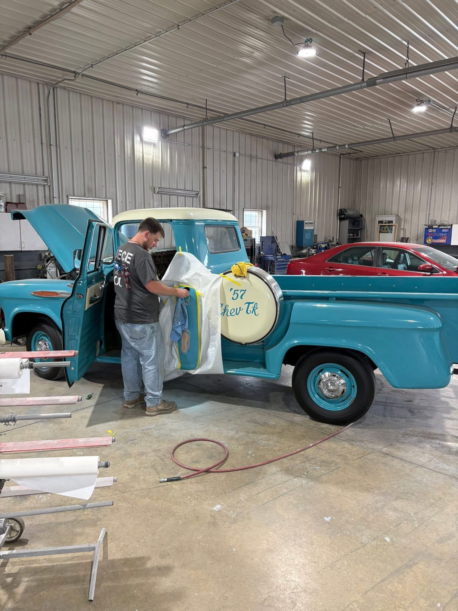 Classic Vehicle Body Work — Hands-on body and refinishing work on a 1957 Chevrolet truck at our West Union shop.